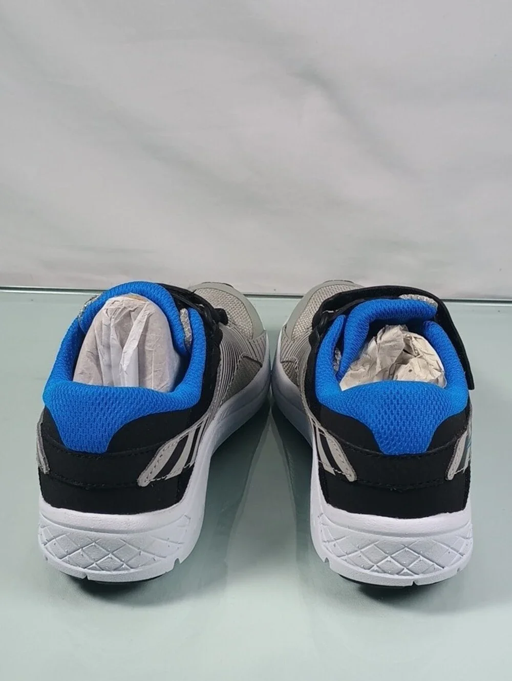 Saucony Gray and Blue Kids Athletic Sneakers with Hook-and-Loop Strap